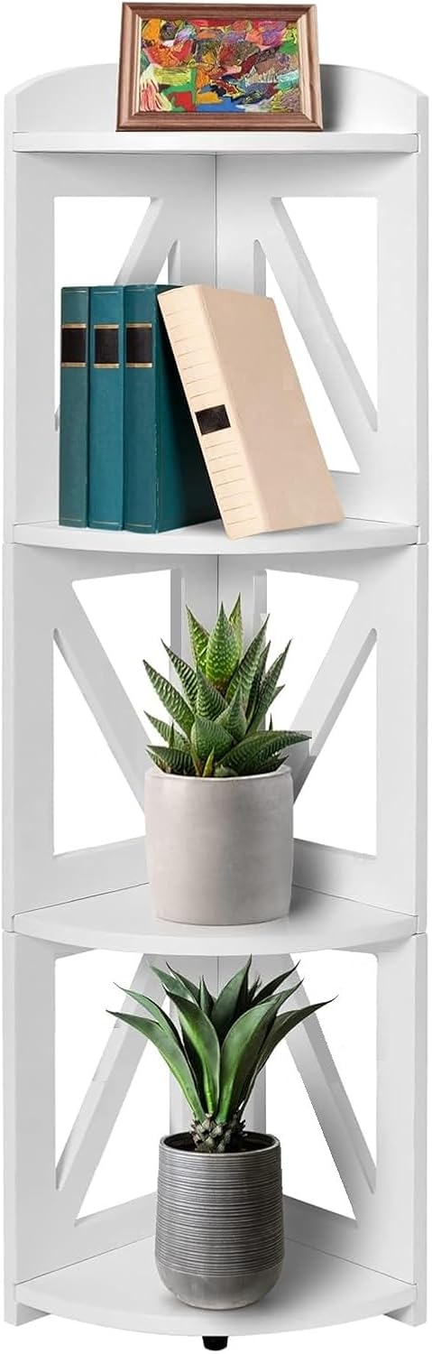 YCICI Corner Shelf Stand 4 Tier White Natural Wood
