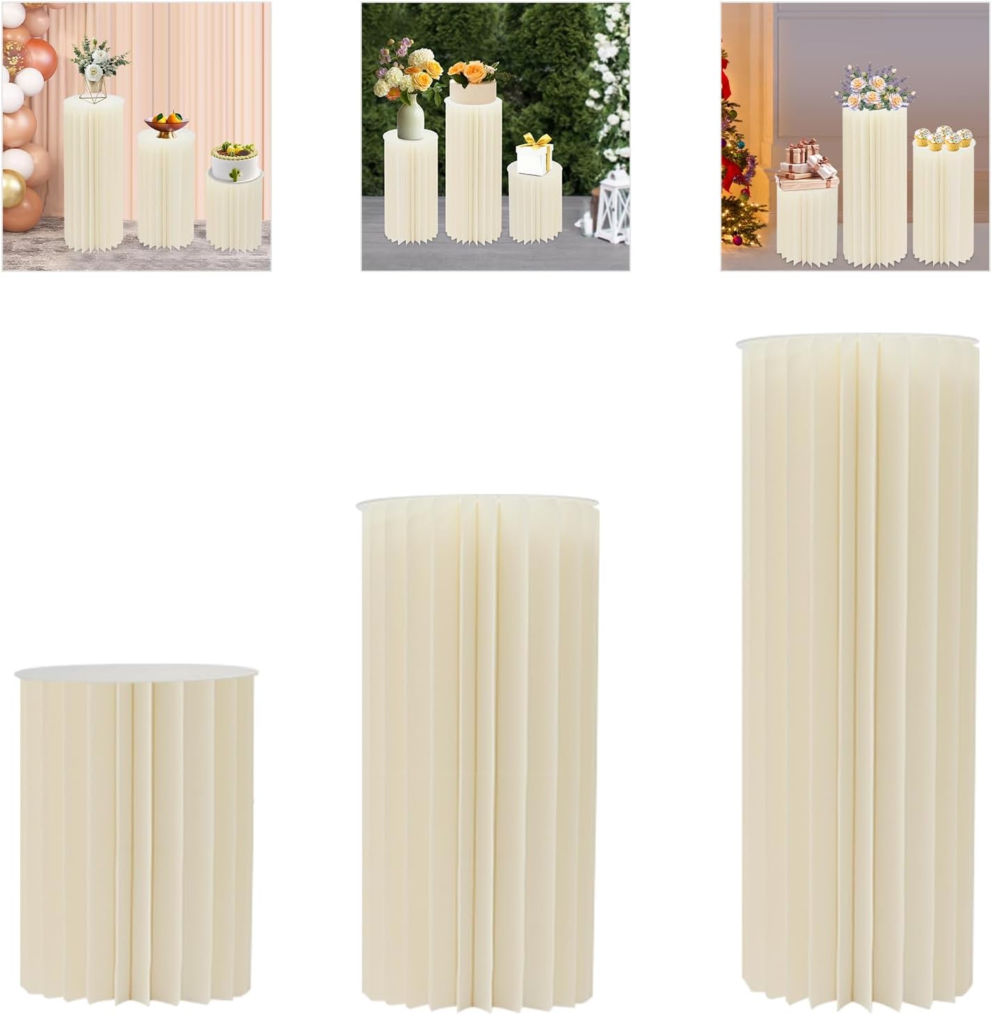 3pcs Foldable White Cardboard Flower Stand Wedding Centerpiece Display