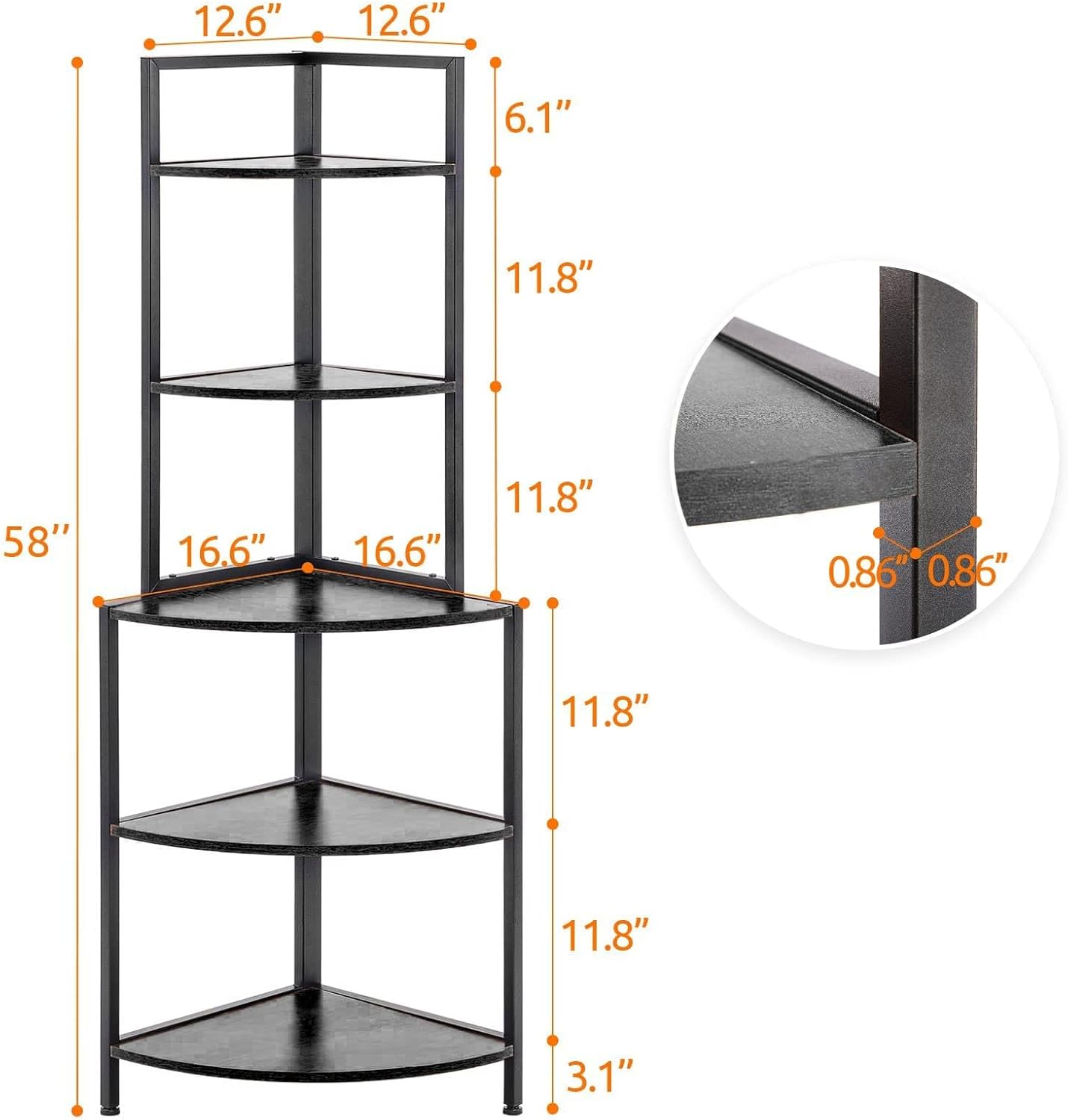 Apicizon 5 Tier Corner Shelf Black Metal Frame