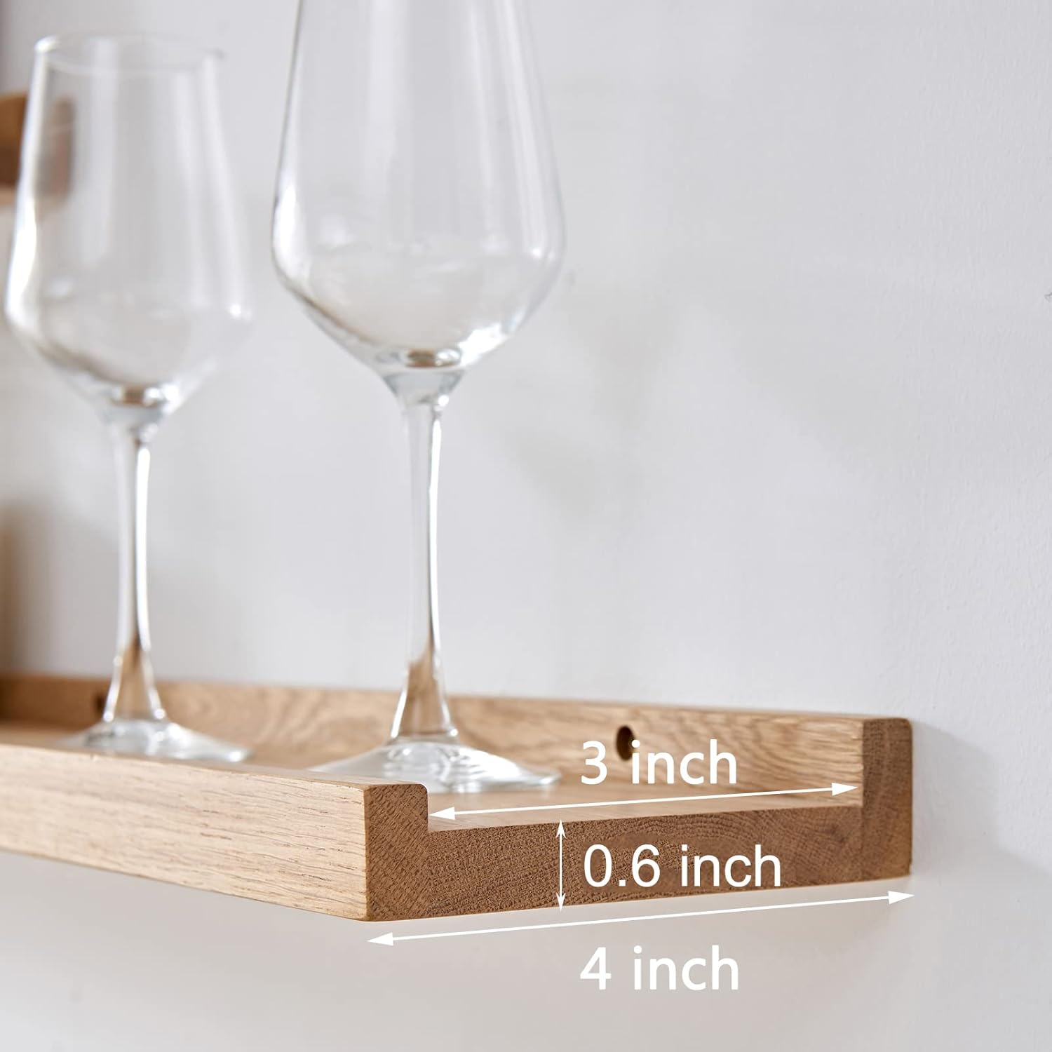 24 Inch Floating Shelf Natural Solid Oak Wood