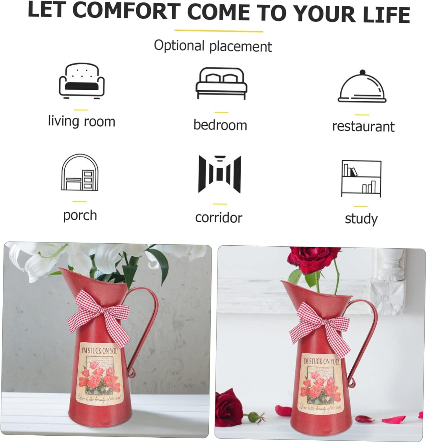 Rustic Metal Flower Bucket Vase for Home Decor