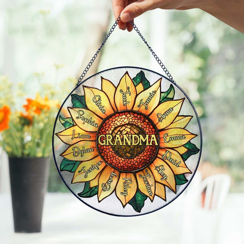 Personalized Grandma Sunflower Suncatcher with Grandkids Names