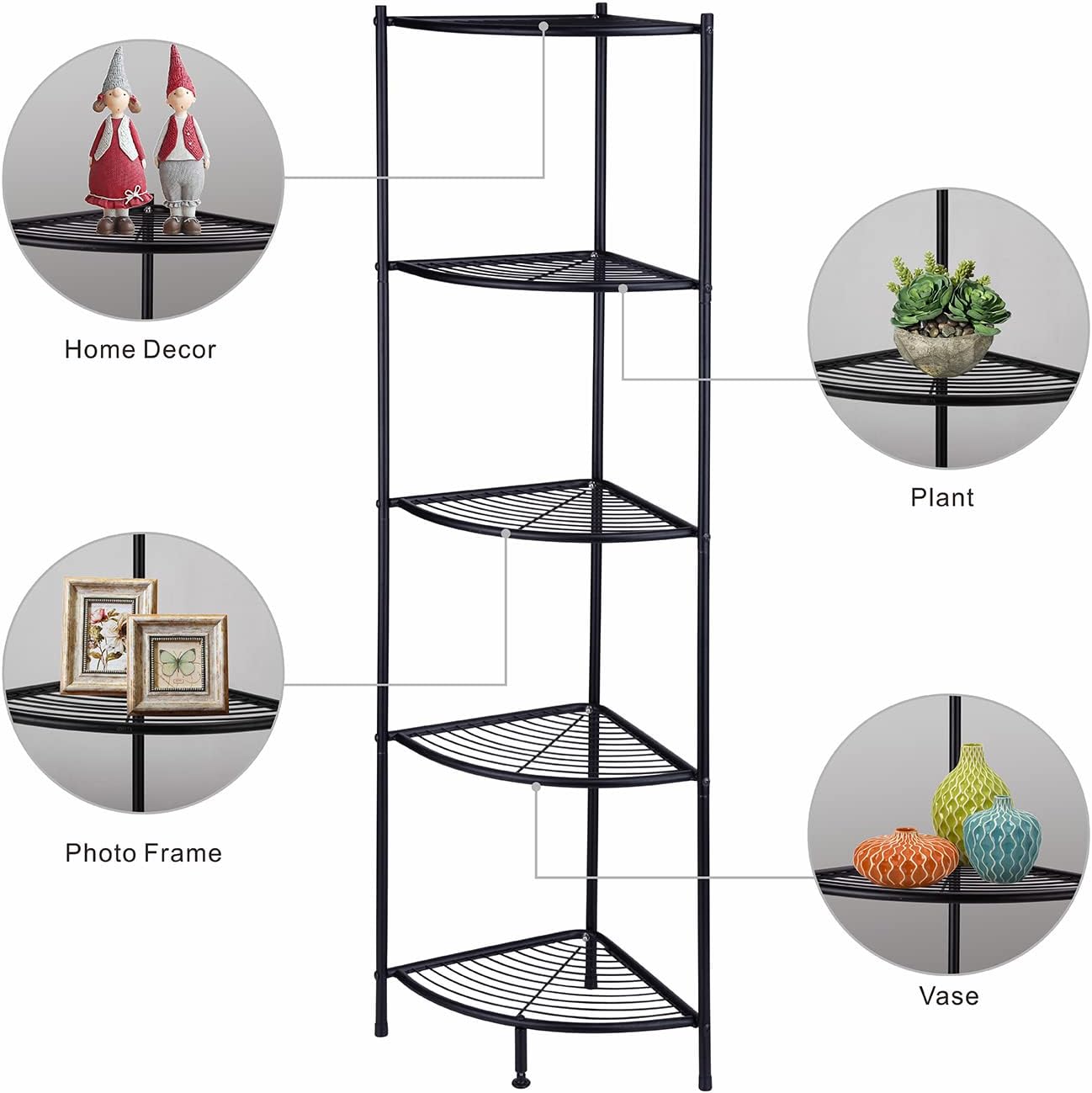 LH UNICO 5-Tier Corner Wire Shelving Unit Black