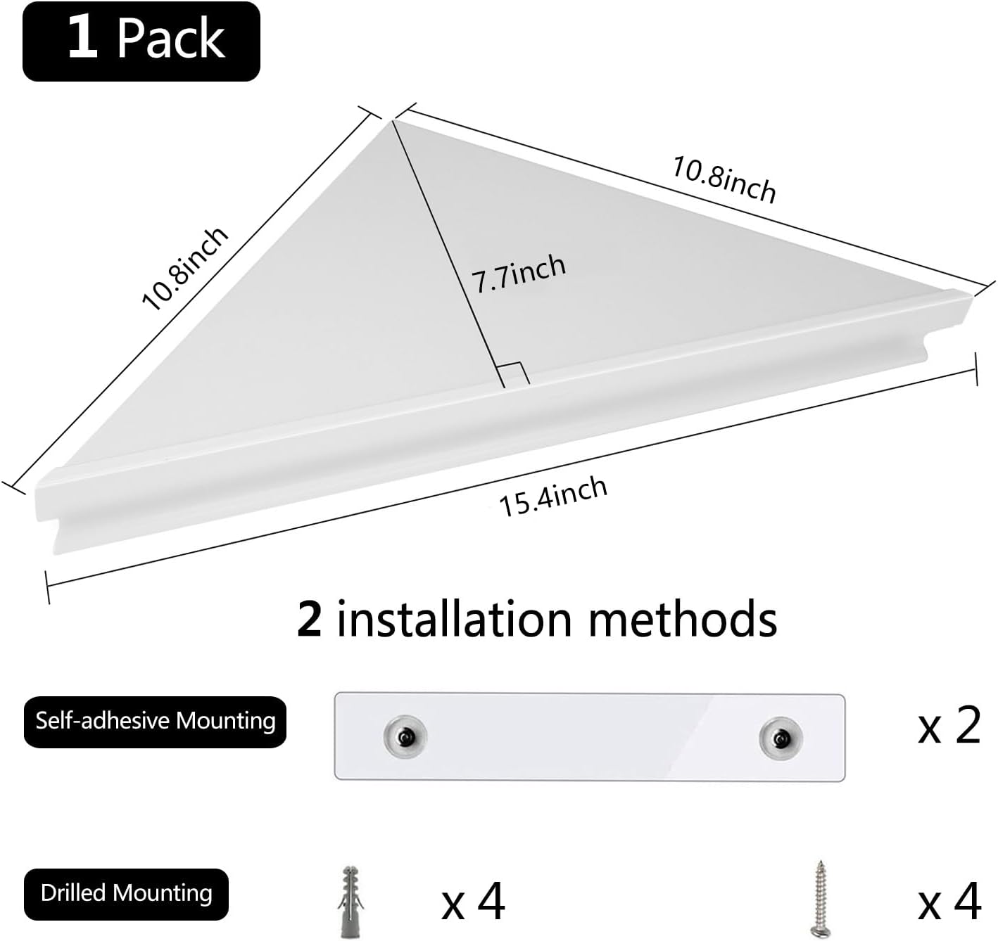 Evron Wall Mount Corner Shelf White 1 Pack