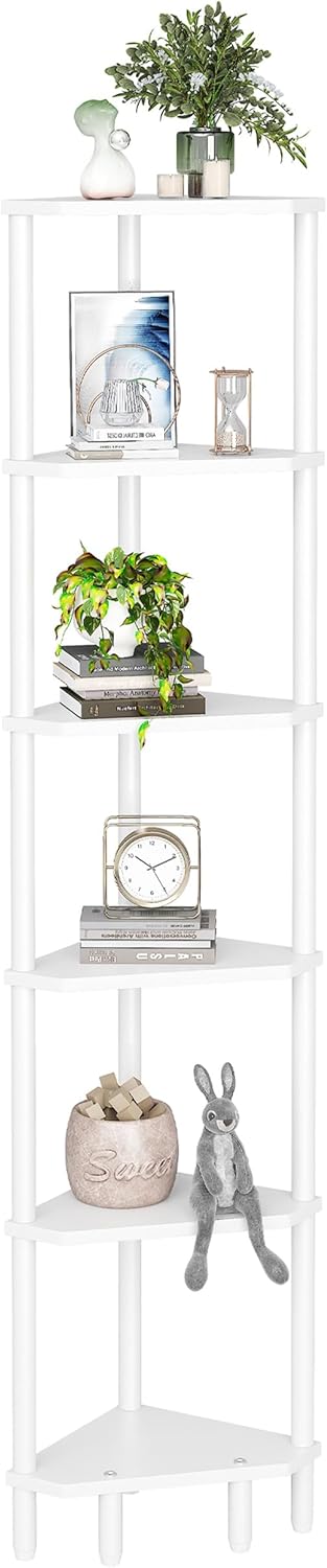 6 Tier Corner Shelf White Modern Bookcase