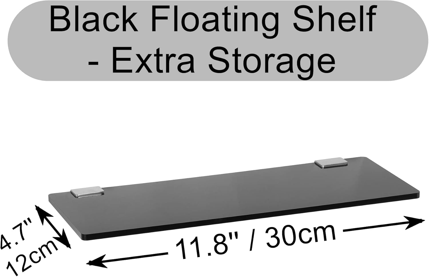 Mini Acrylic Floating Shelf 12x4 Inch Black 2 Pcs