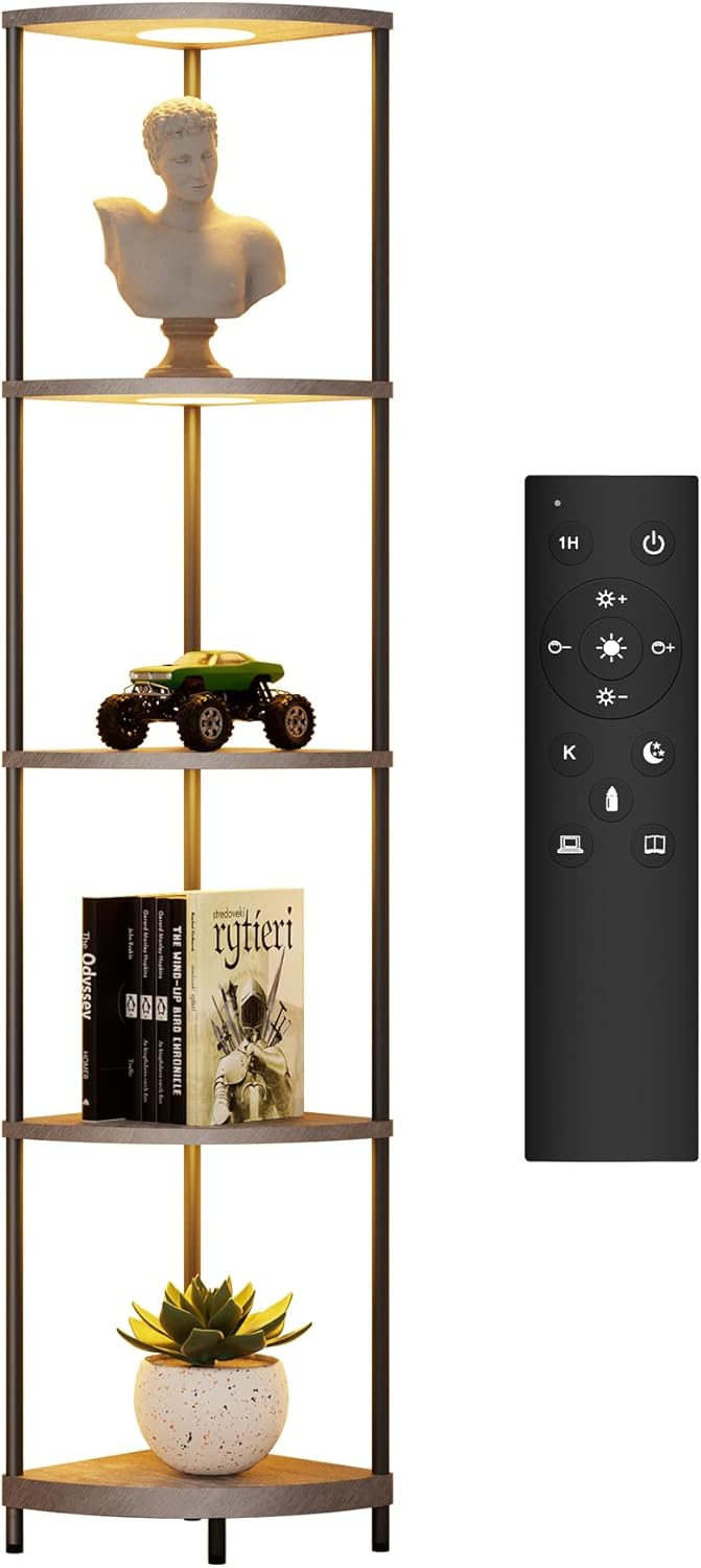 PARTPHONER Corner Shelf with LED Light and Storage