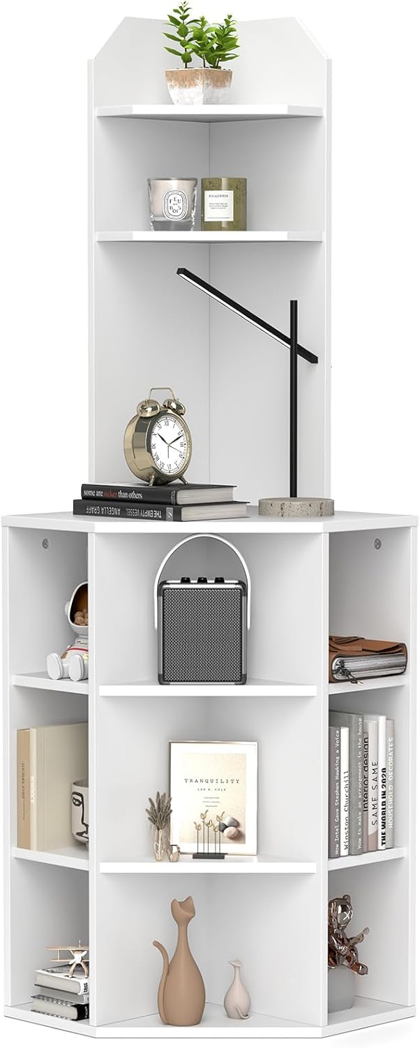 Giantex 6-Tier Corner Bookshelf with Charging Station