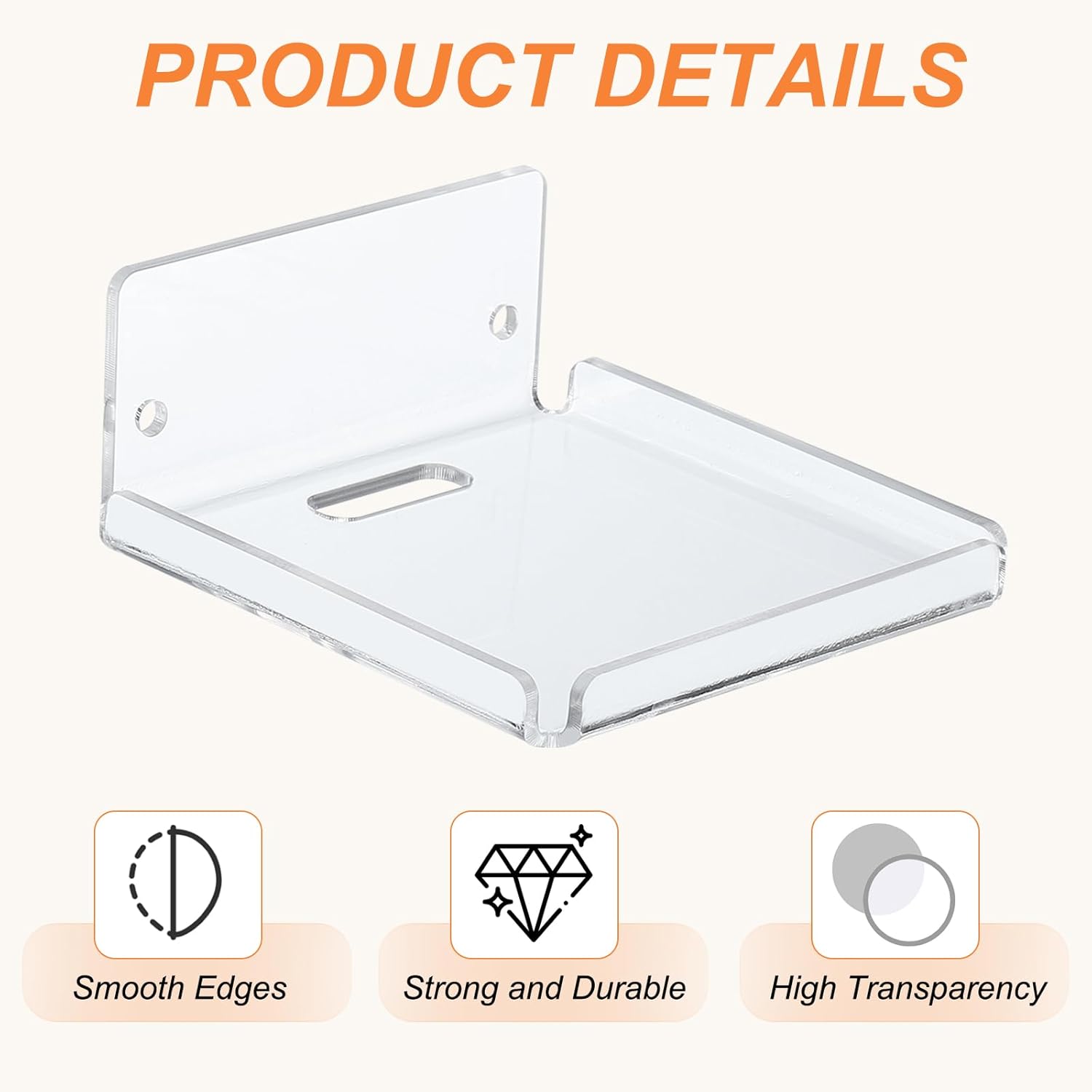 PATIKIL 4 Inch Clear Acrylic Floating Shelves 2 Pcs