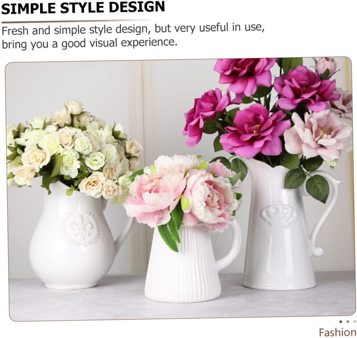 White Ceramic Flower Vase with Embossed Design