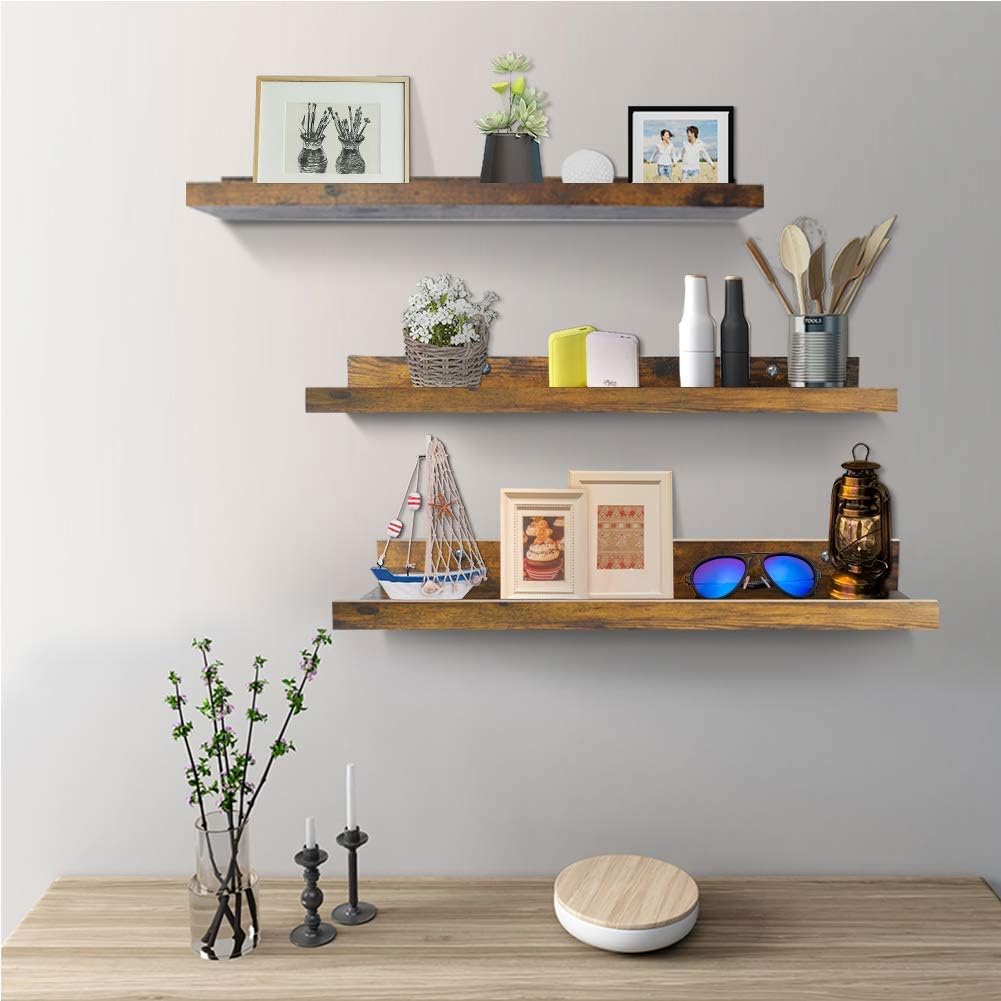 Giftgarden 24 Inch Floating Shelves Set of 3 Rustic