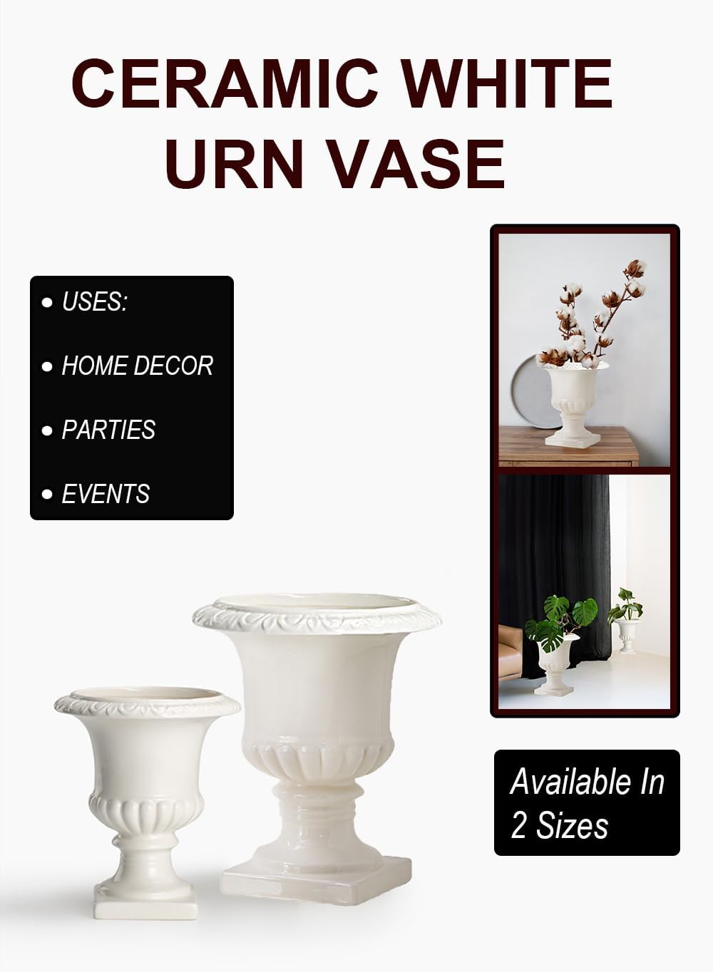 Serene Spaces Living Ceramic White Vase for Flowers 1025 In