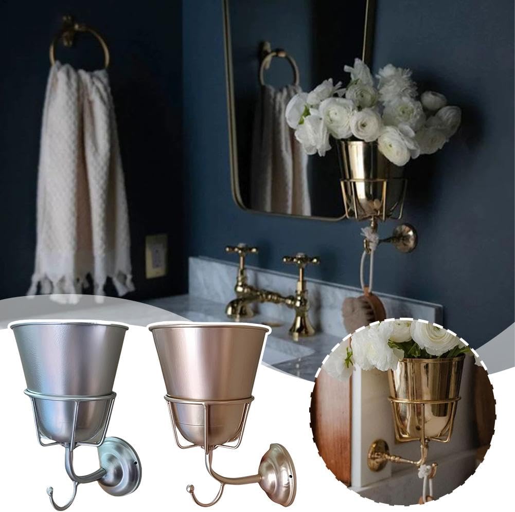 Vintage Wall Mounted Brass Vase with Hook