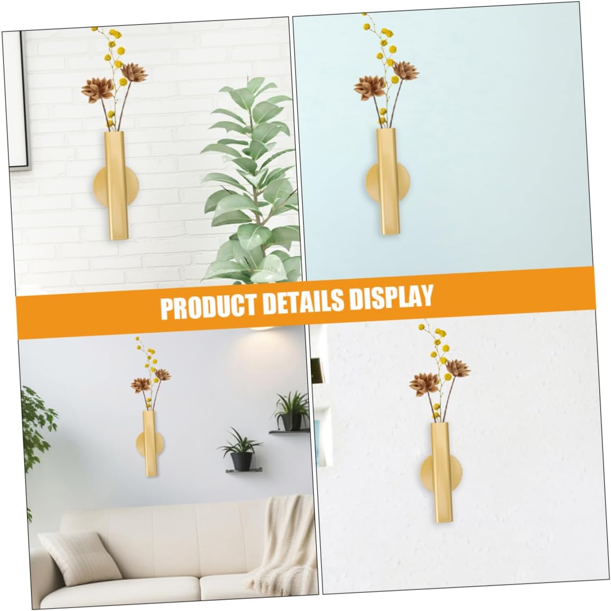 VOSAREA 2pcs Nordic Style Wall Mounted Metal Tube Vase Adhesive Holder