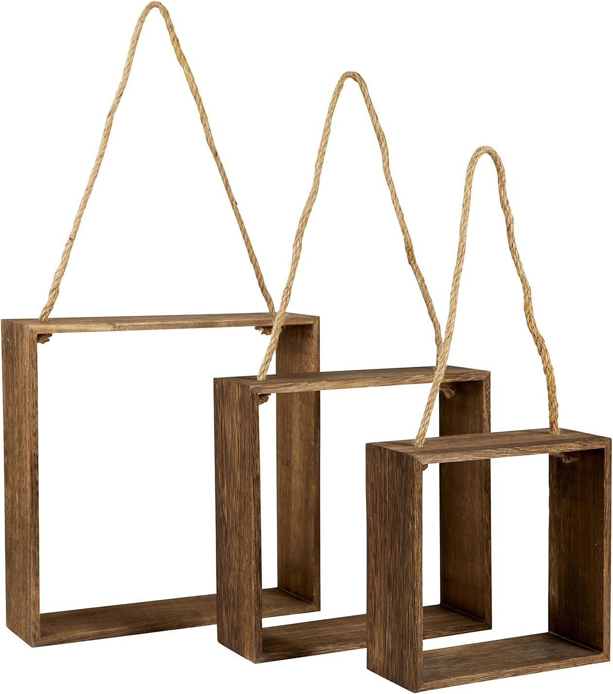47th Main Wooden Square Floating Wall Shelf Set of 2 Rustic Jute