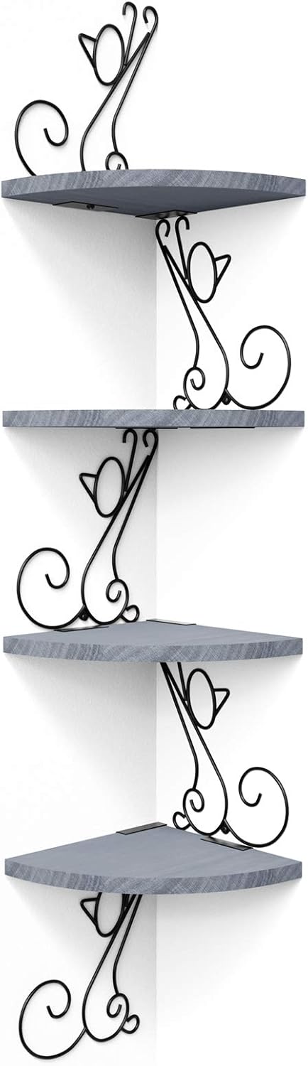 Alsonerbay 4 Tier Floating Corner Wood Shelves in Cat Shape