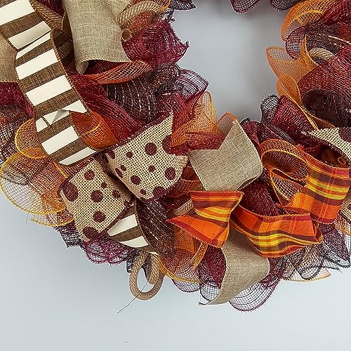 Burgundy Fall Wreath with Maroon and Orange Accents