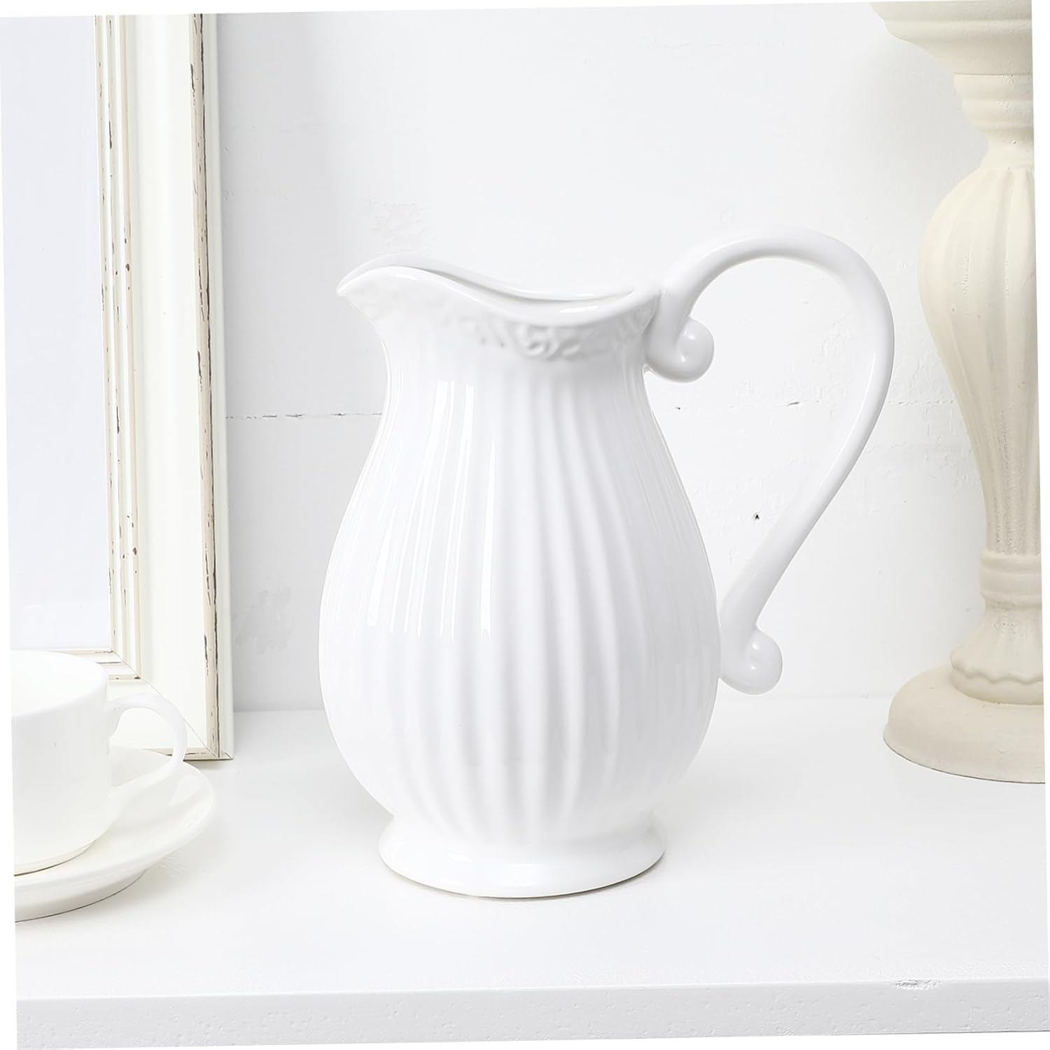 BESTOYARD White Ceramic Pitcher Vase for Home Decor