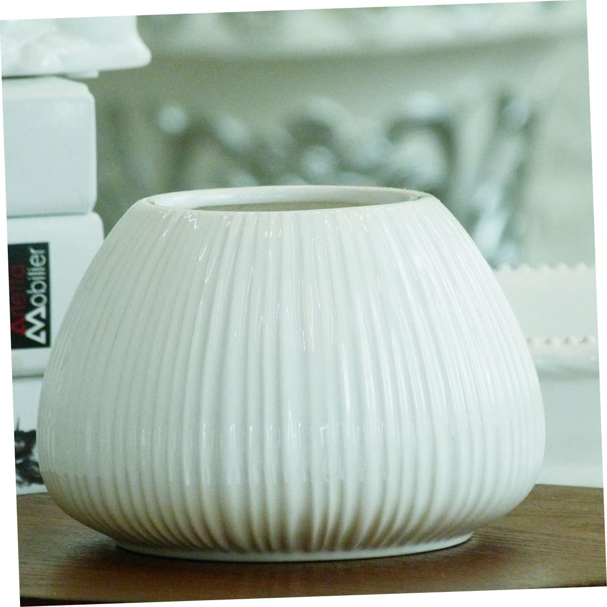 Vertical Striped Ceramic Flower Vase for Tabletop Decor