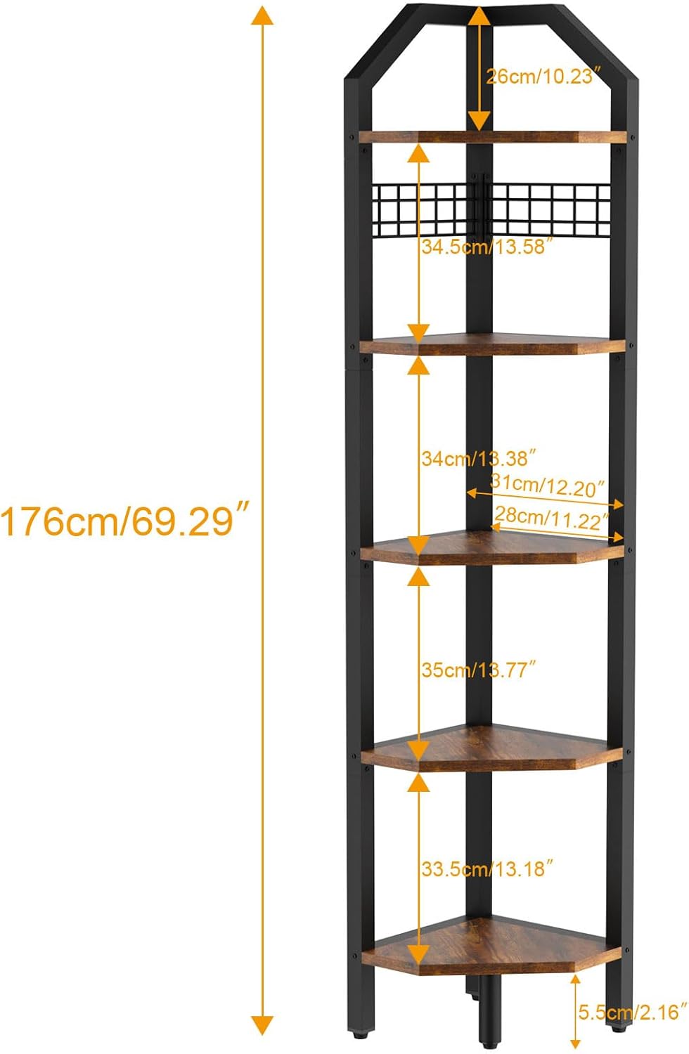 YMYNY 5-Tier Corner Shelf Rustic Brown 69 H