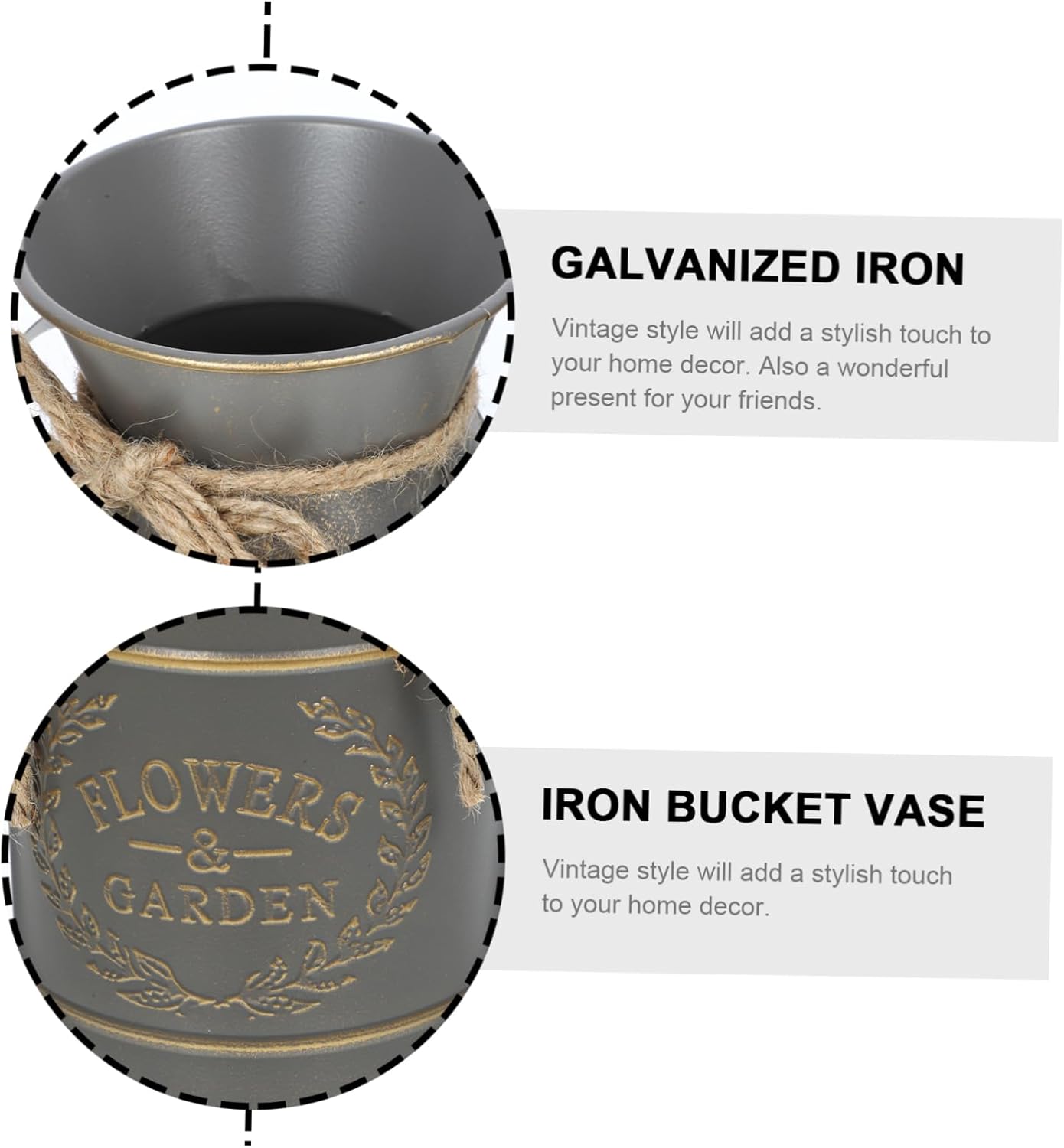 Rustic Galvanized Flower Bucket Planter for Home Office Decor