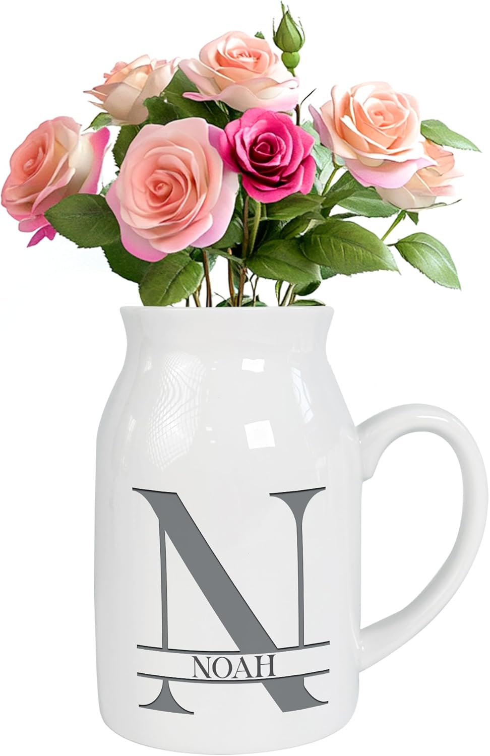 Personalized Initial Monogram Flower Vase Custom Alphabet Milk Jug Pitcher with Letter Name