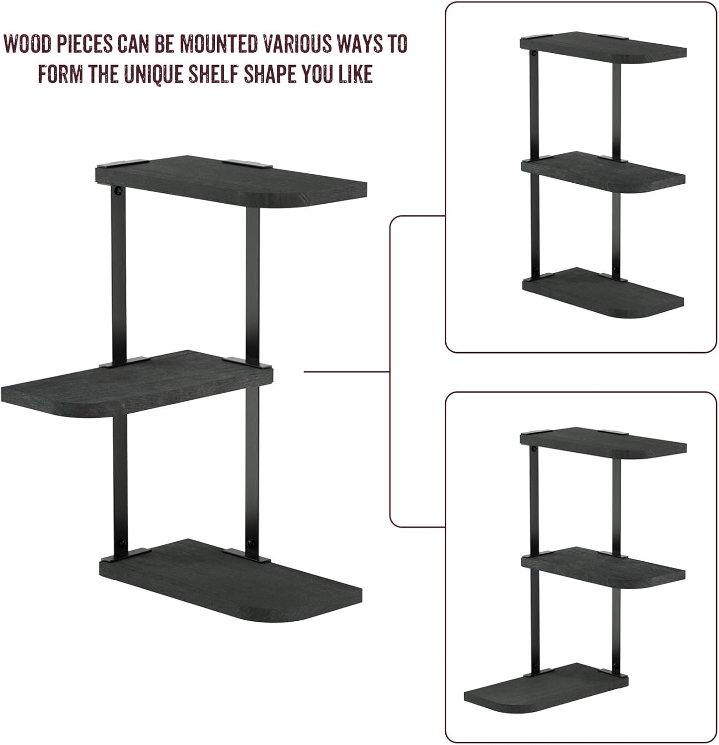 Love-KANKEI 3 Tier Corner Shelf Wall Mount Black