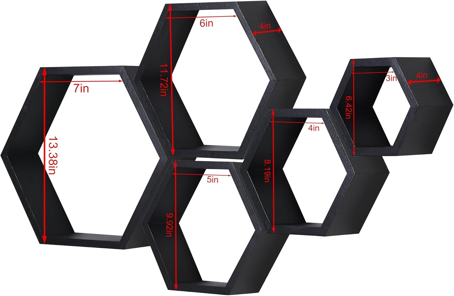 PHOENANCEE Hexagon Floating Shelves Set of 5 Wall Decor