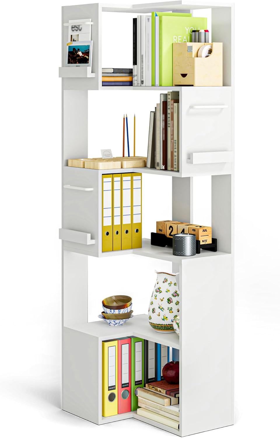 PPAMAPIC 5 Tier L Shaped Corner Bookshelf White
