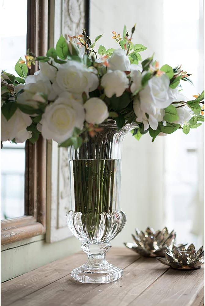 AB Home 15 Inch Clear Glass Vase with Pedestal