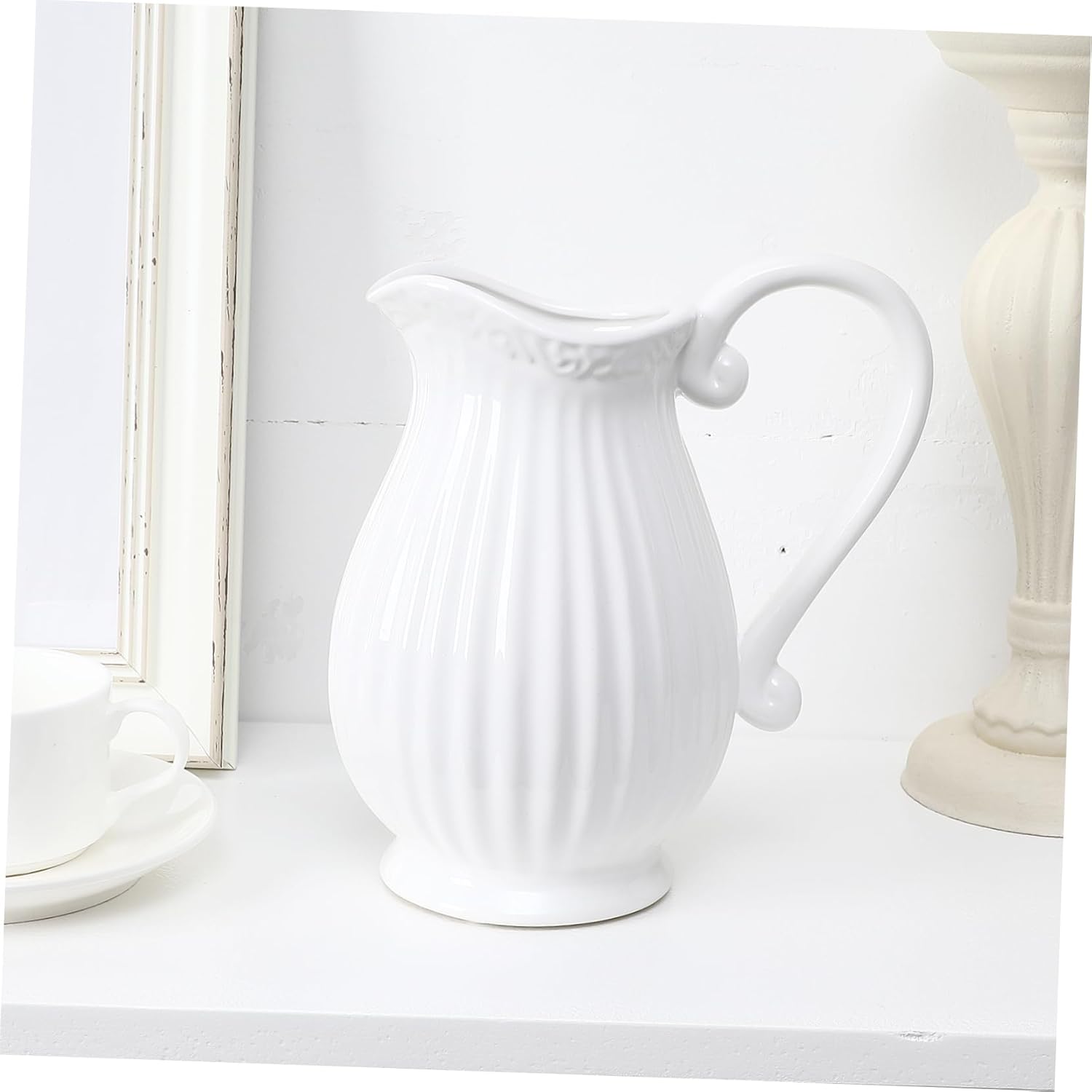 HEALLILY 1pc Ceramic Pitcher Vase White Decorative