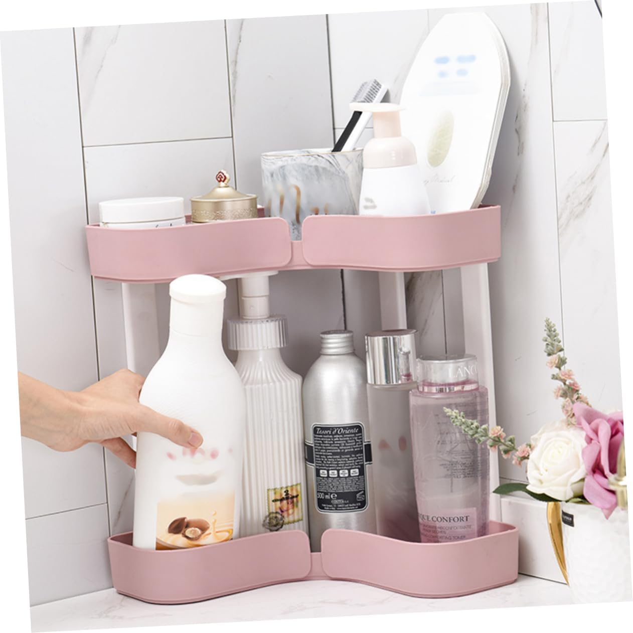 GLEAVI Corner Shelf Organizer 2-Tier Bathroom Storage Rack