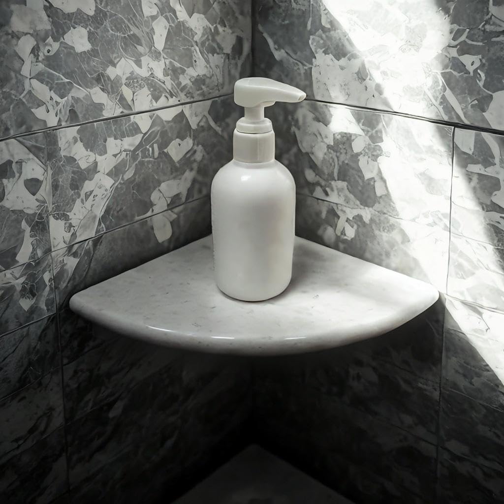 White Marble Corner Shower Shelf 9 Inch