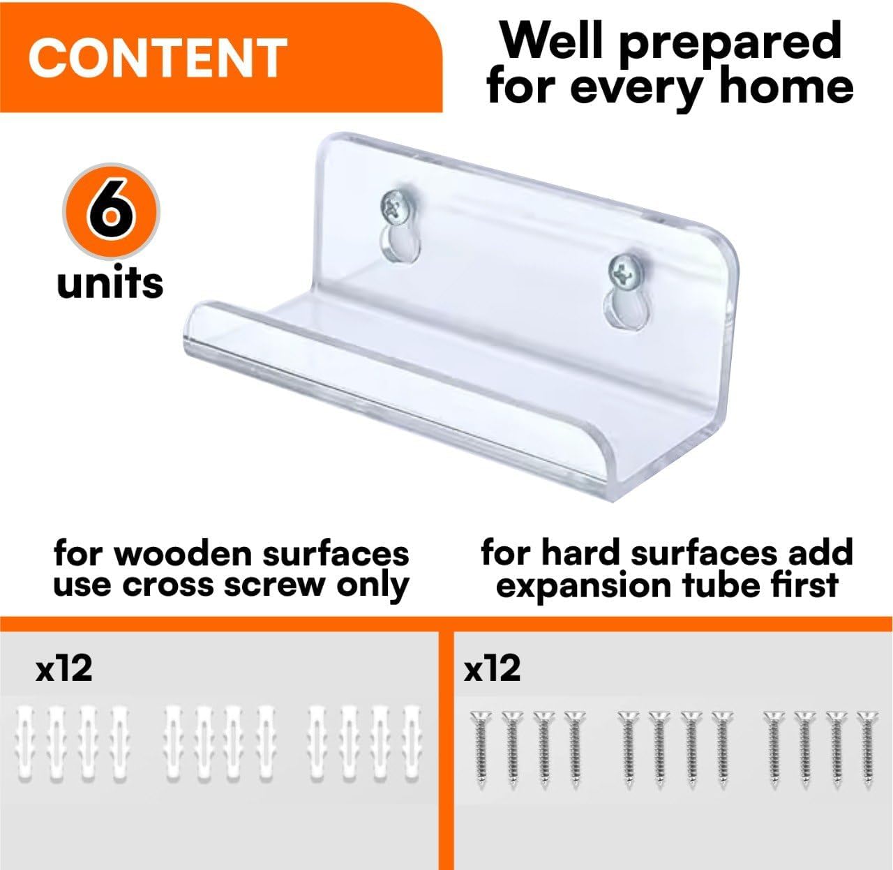 Modern Clear Acrylic Floating Shelves for Wall