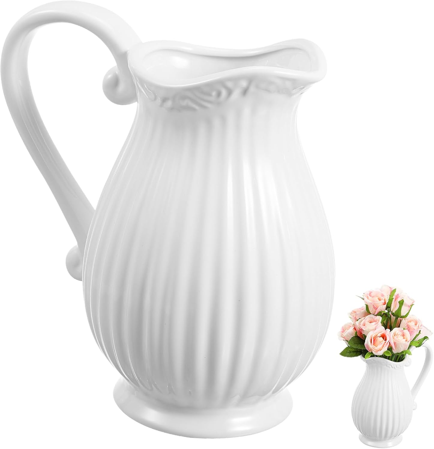 BESTOYARD White Ceramic Pitcher Vase for Home Decor