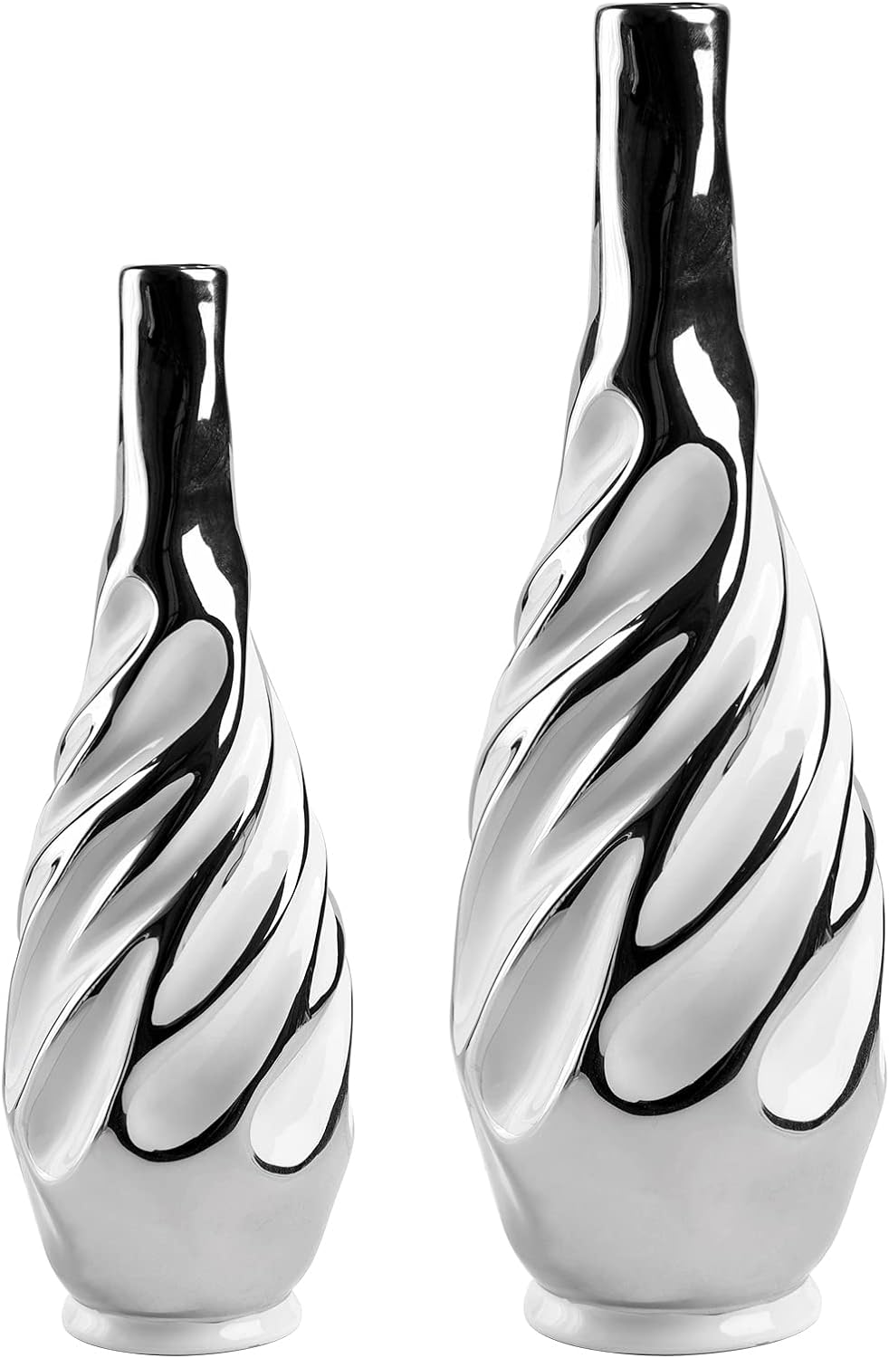 Yundu Ceramic Vase Set of 2 White and Silver Modern Design