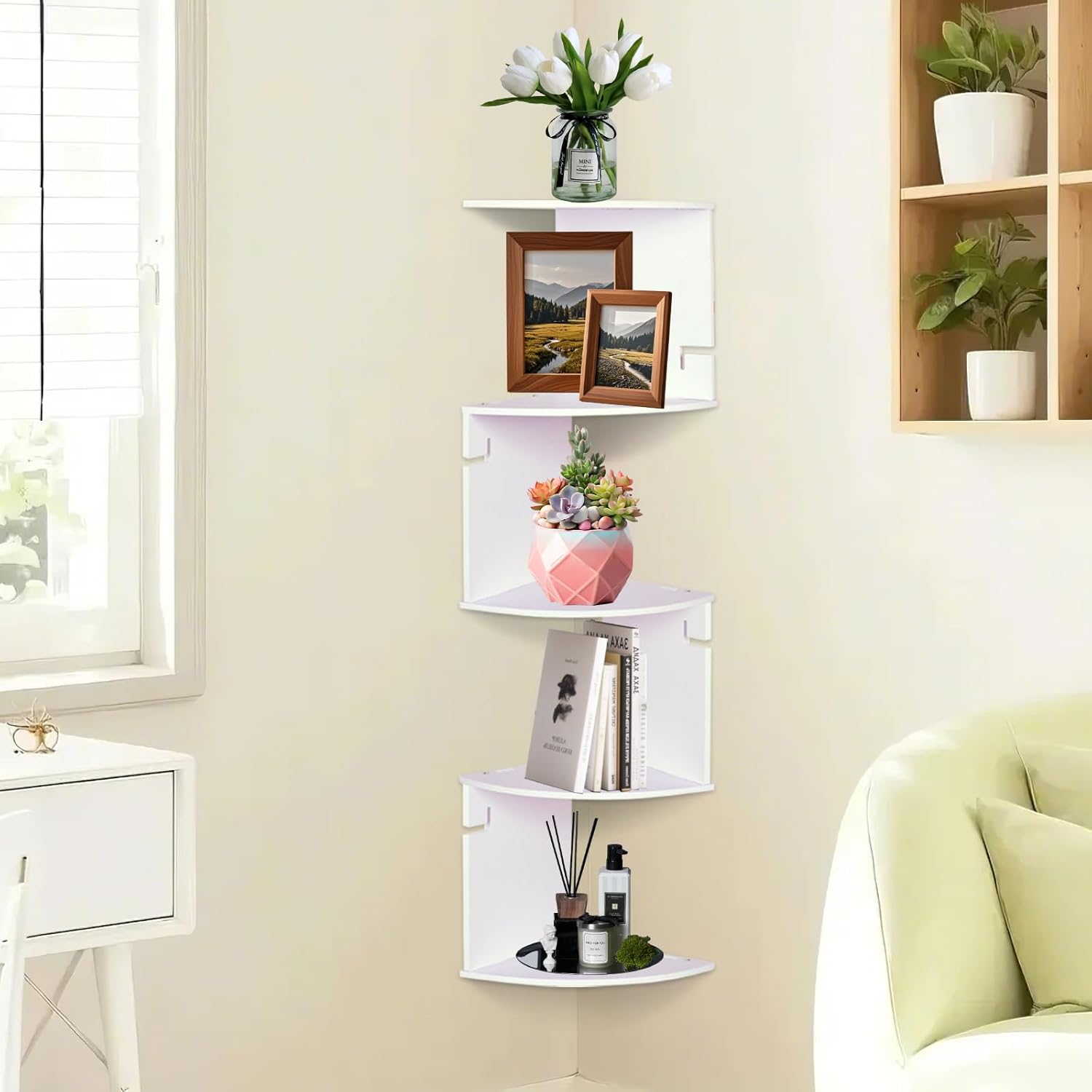 ShellKingdom 5 Tier Corner Shelf Wall Mount White