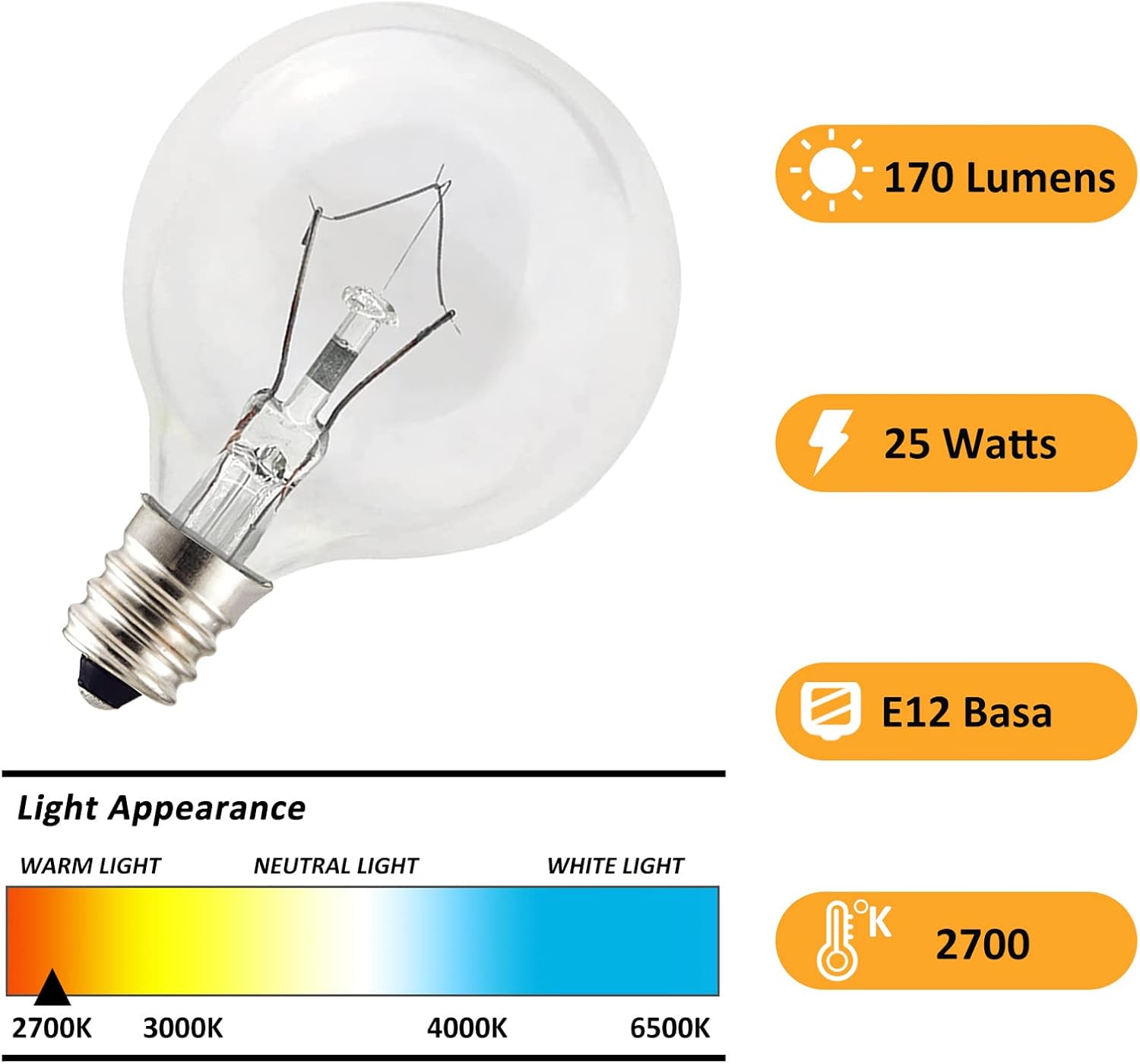 SalPhines Wax Warmer Bulbs 6 Pack G50 25W E12 Base