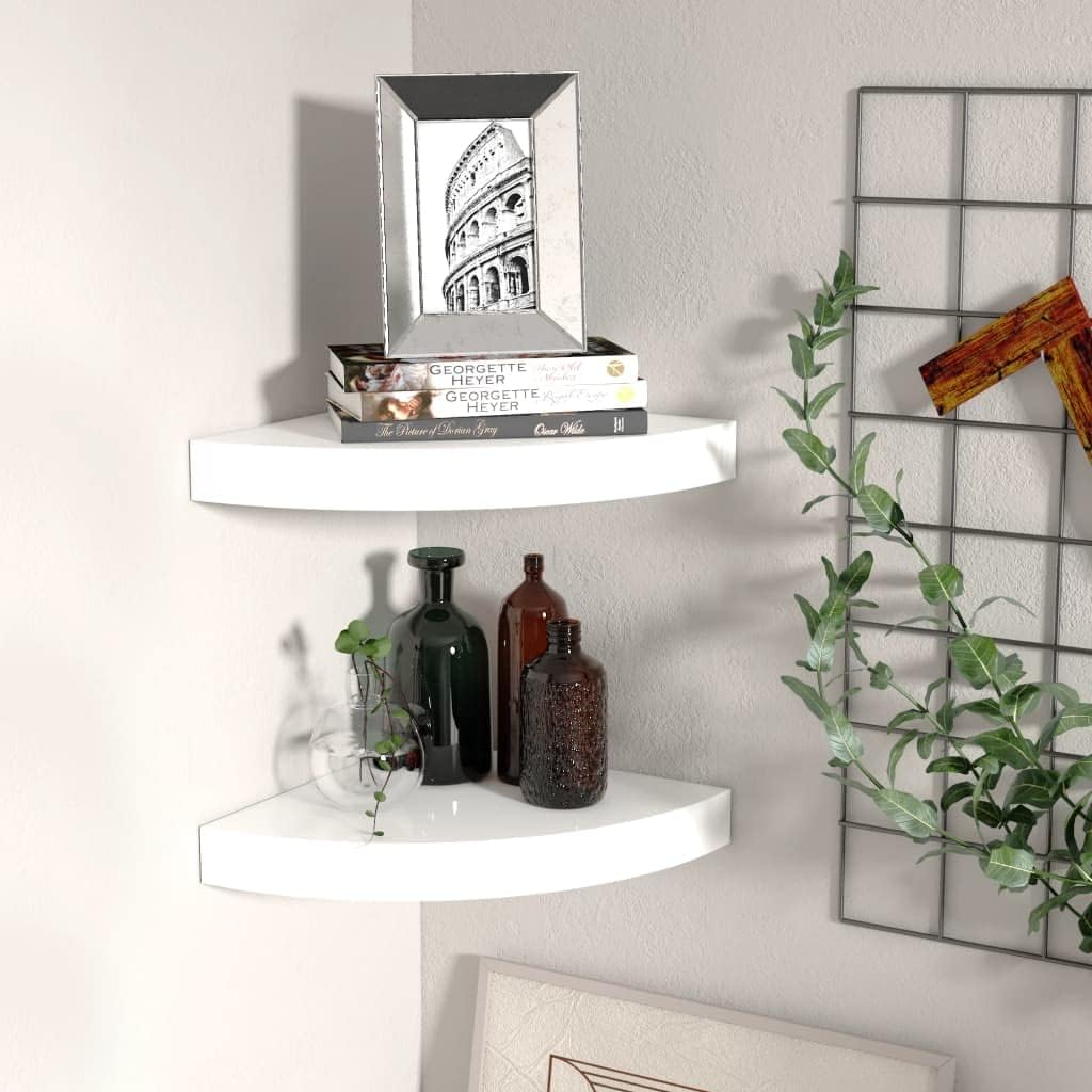 Floating Corner Shelves 2pcs High Gloss White MDF