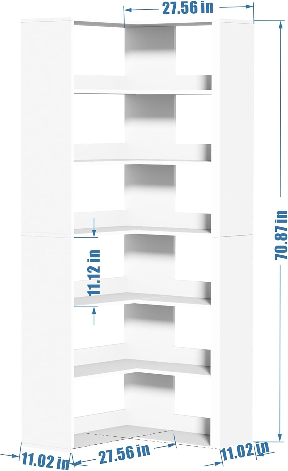 71 Tall White Corner Bookshelf 6 Tier