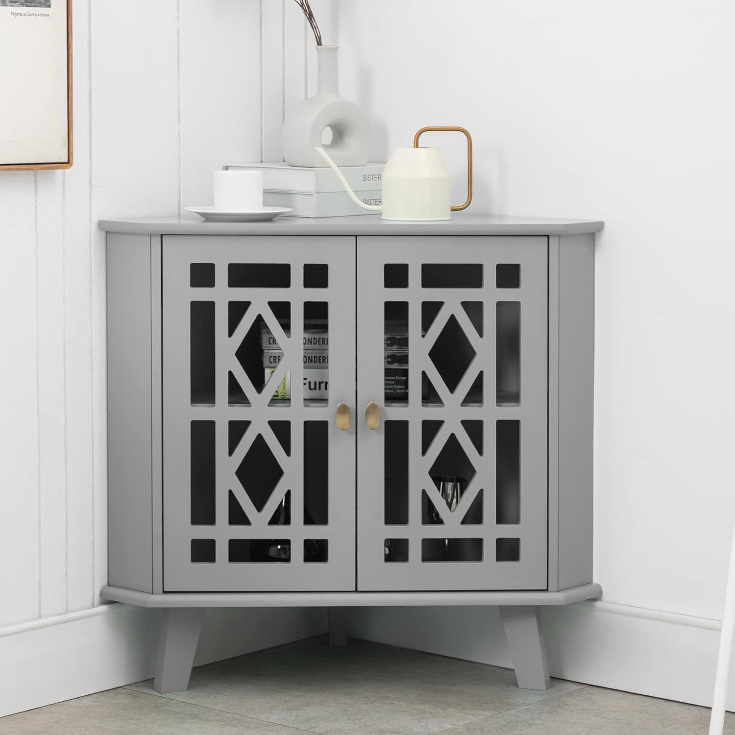 Scurrty 32 Inch Corner Shelf Stand - Grey