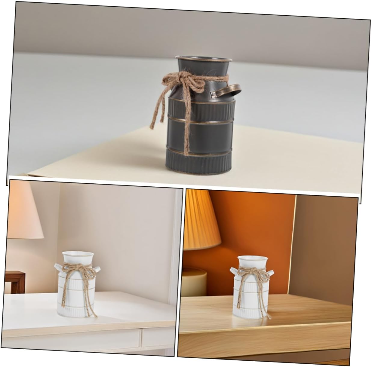 2pcs European Retro Iron Milk Jug Vase White Gray