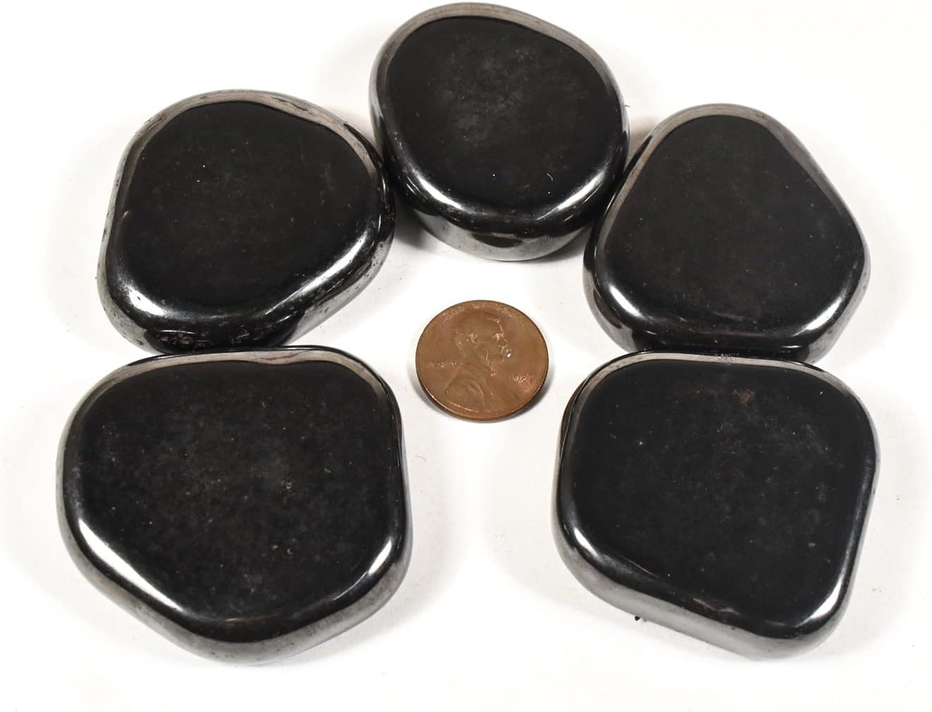 42mm Hematite Tumbled Stones 5pcs Decorative Flat Discs