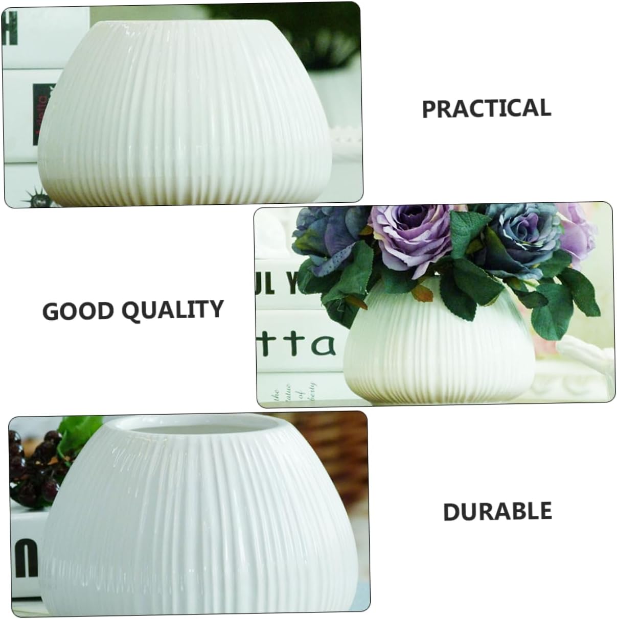 Vertical Striped Ceramic Flower Vase for Tabletop Decor