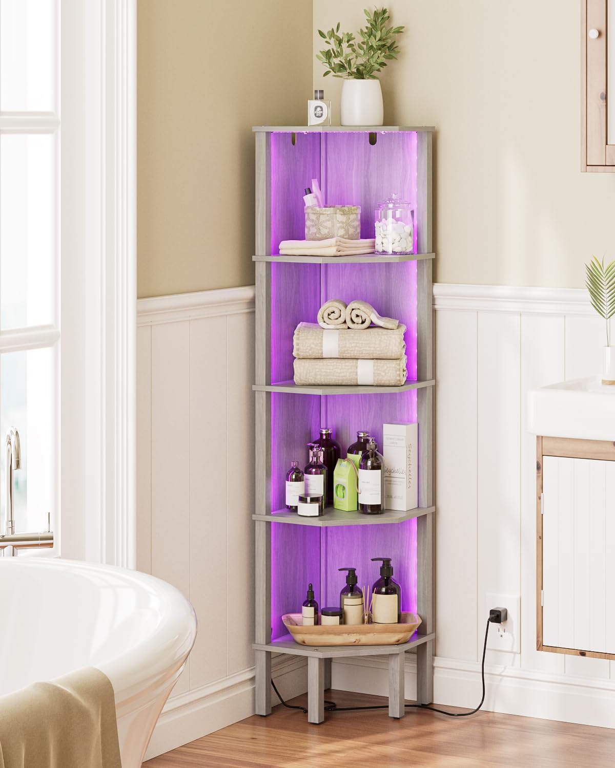 Modern 5 Tier Corner Bookshelf in Gray