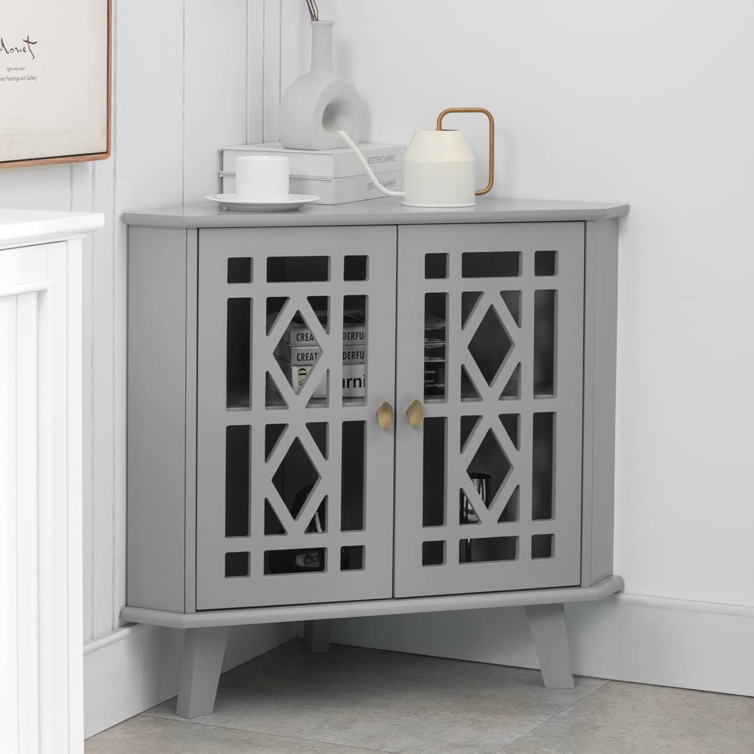 Scurrty 32 Inch Corner Shelf Stand - Grey