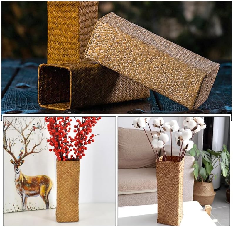 PRETYZOOM 2pcs Woven Flower Vase for Home Office Decor