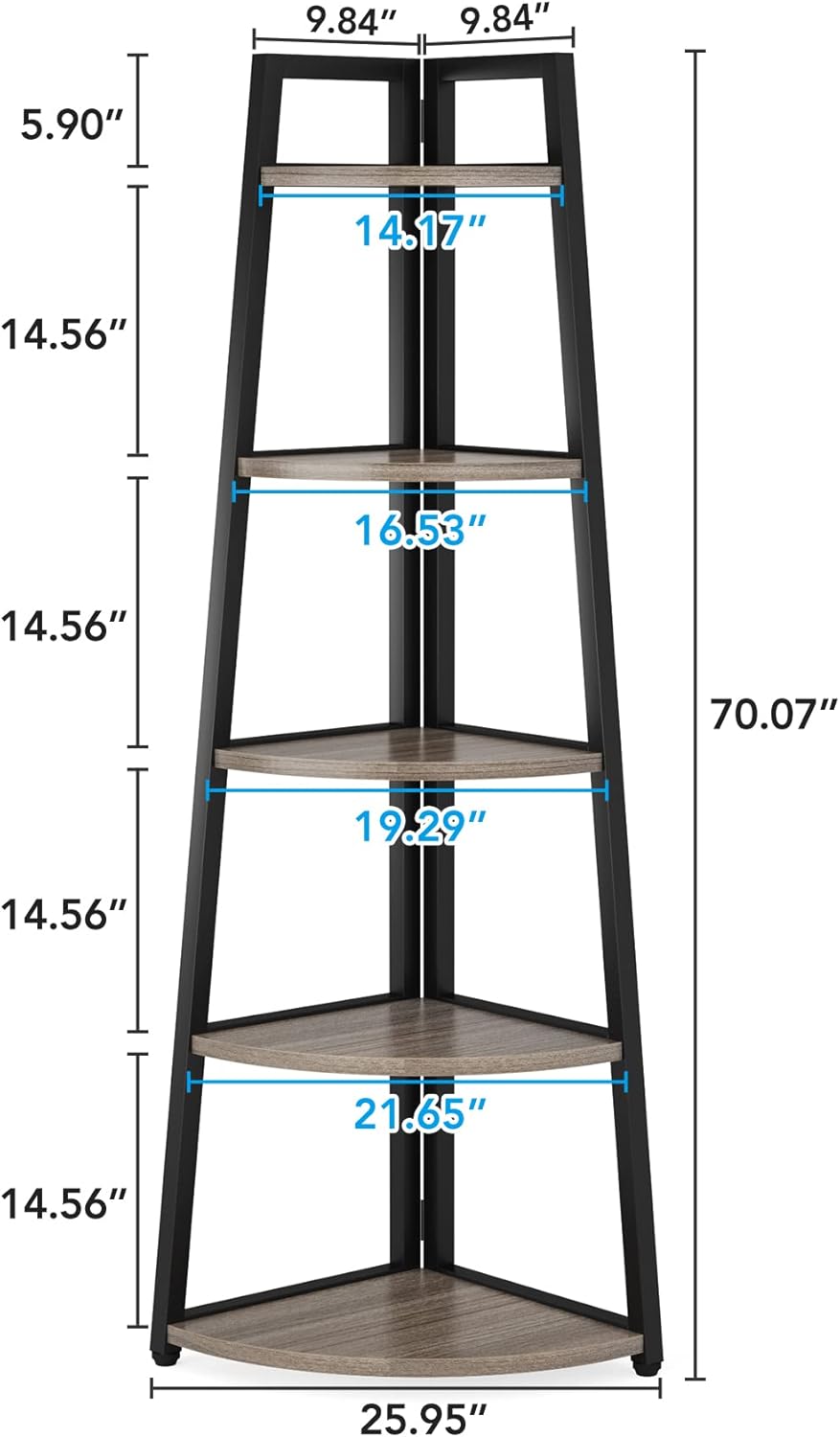 Tribesigns 70 Inch Tall Corner Shelf Grey