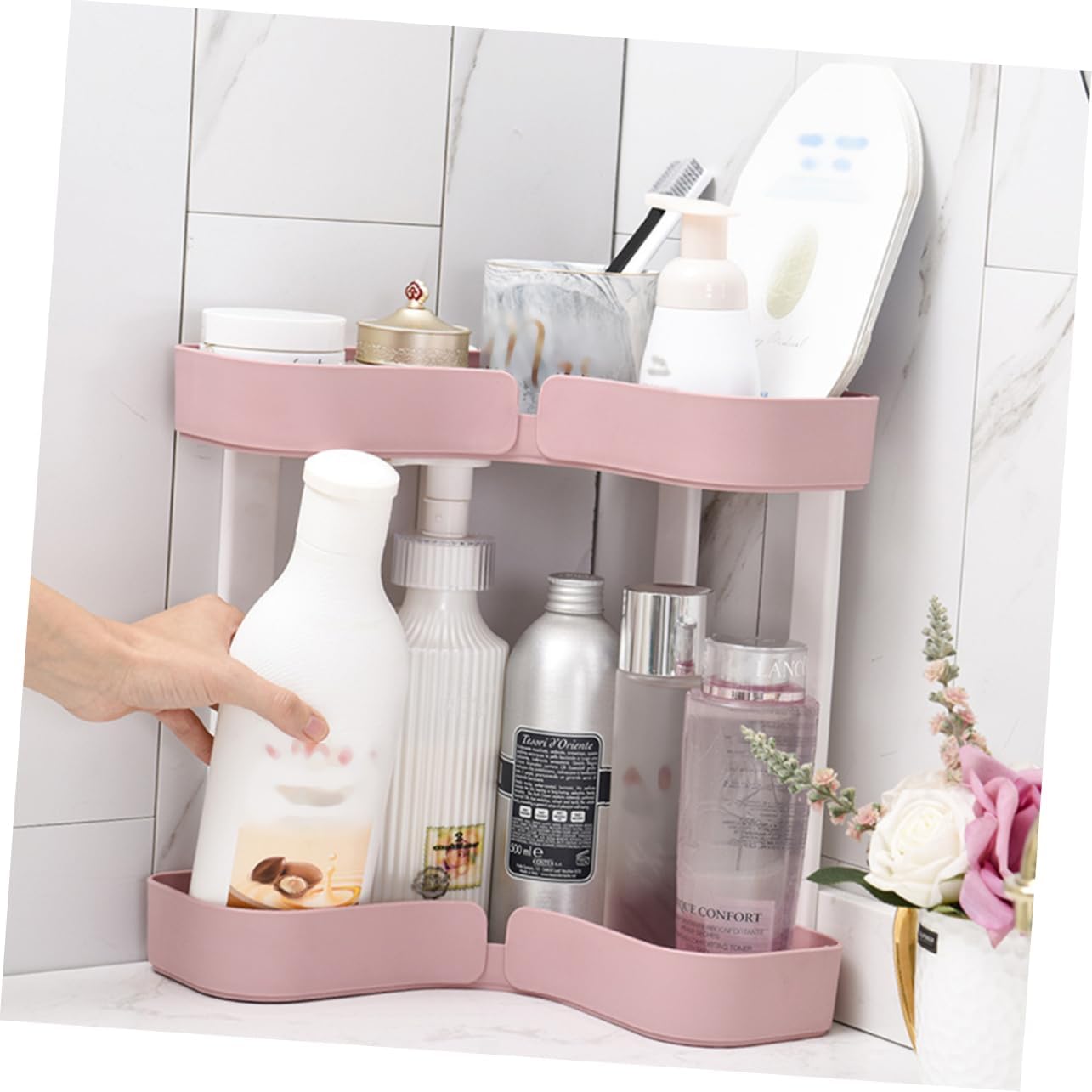 Ciieeo Pink Two-Tier Storage Rack Organizer for Bathroom Kitchen Countertop