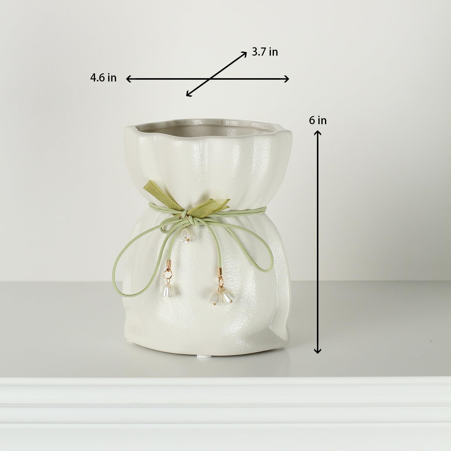 White Ceramic Vase with Ribbon Tie and Pendants